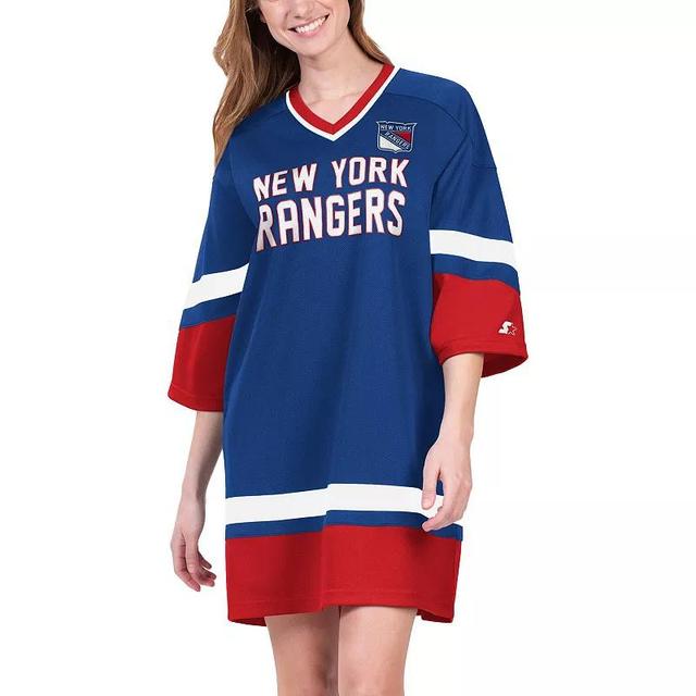 Womens Starter Blue New York Rangers Hurry-Up Offense Boxy V-Neck Half-Sleeve Sneaker Dress Product Image