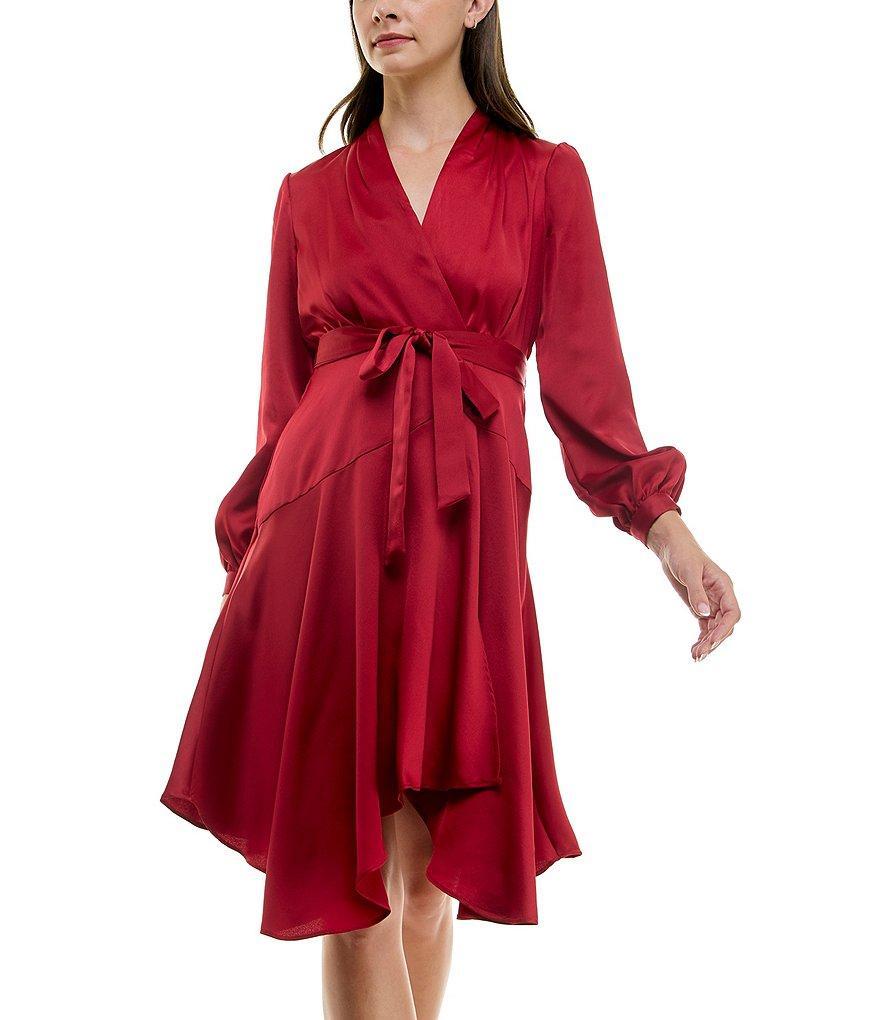 Maison Tara Long Sleeve Surplice V-Neck Tie Waist Faux Wrap Dress Product Image