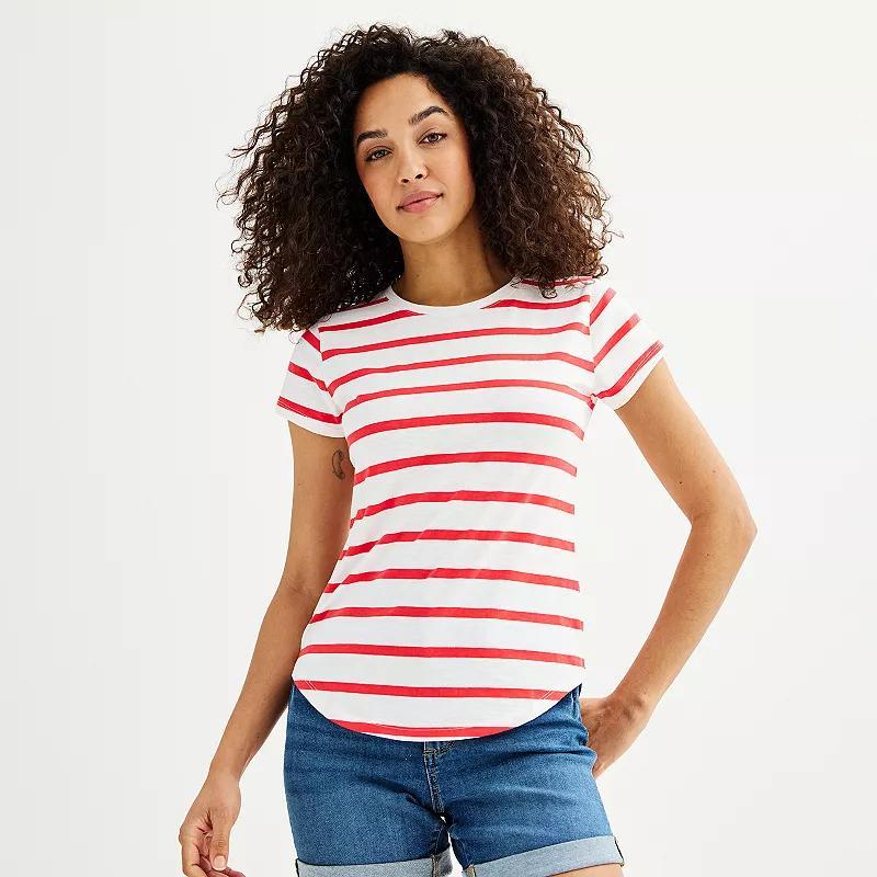 Womens Sonoma Goods For Life Short-Sleeve Crew Tee Ivory Stripe Product Image