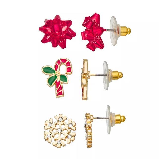 Celebrate Together 3-Pair Gold-Tone Christmas Stud Earring Set, Womens, Multi Product Image