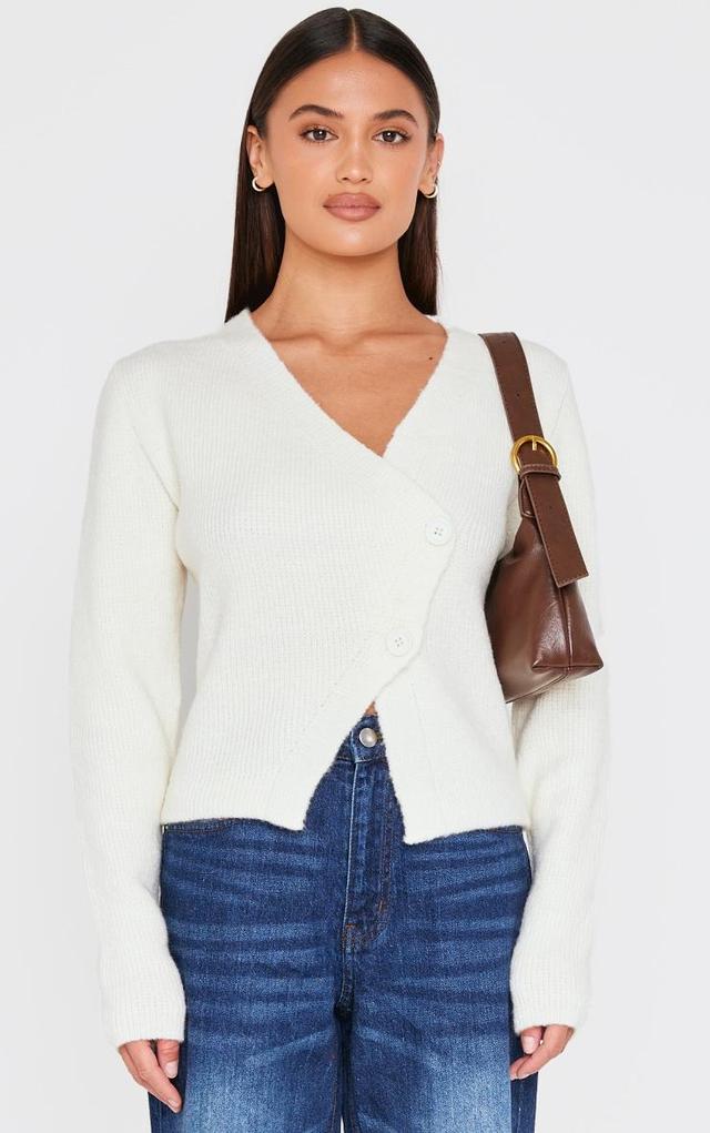 Cream Knit Asymmetric Button Cardigan Product Image