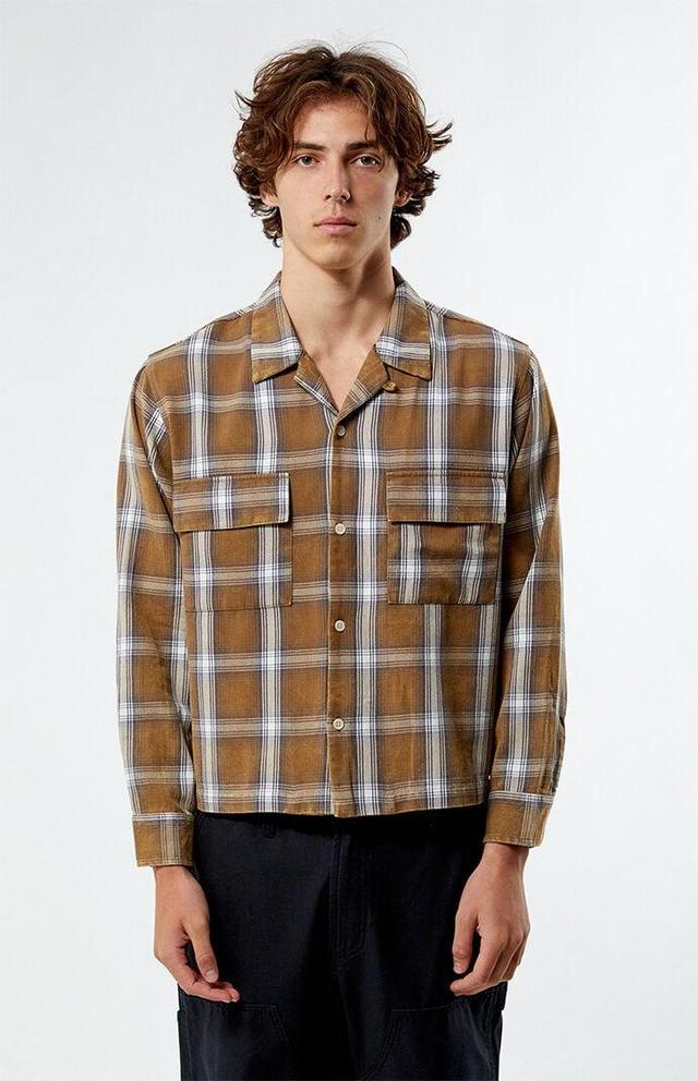 Men's Plaid Washed Cropped Flannel Shirt - Product Image