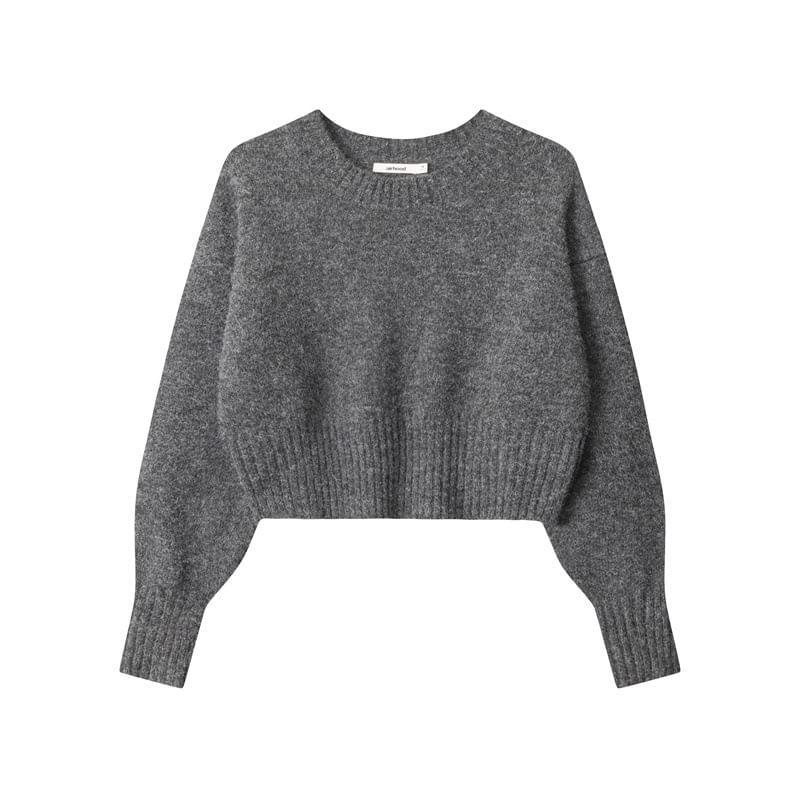 Long Sleeve Plain Loose-Fit Crop Sweater Product Image