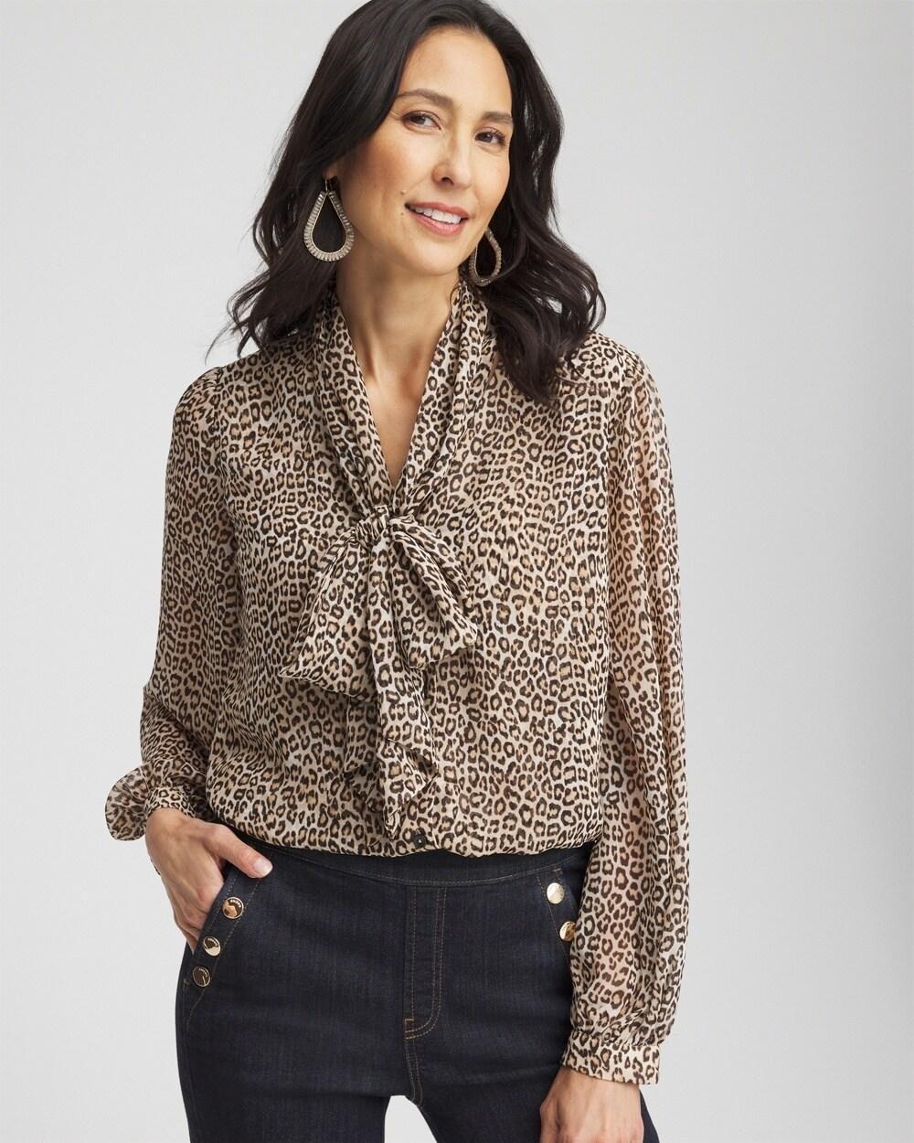 Leopard Print Bow Blouse Product Image