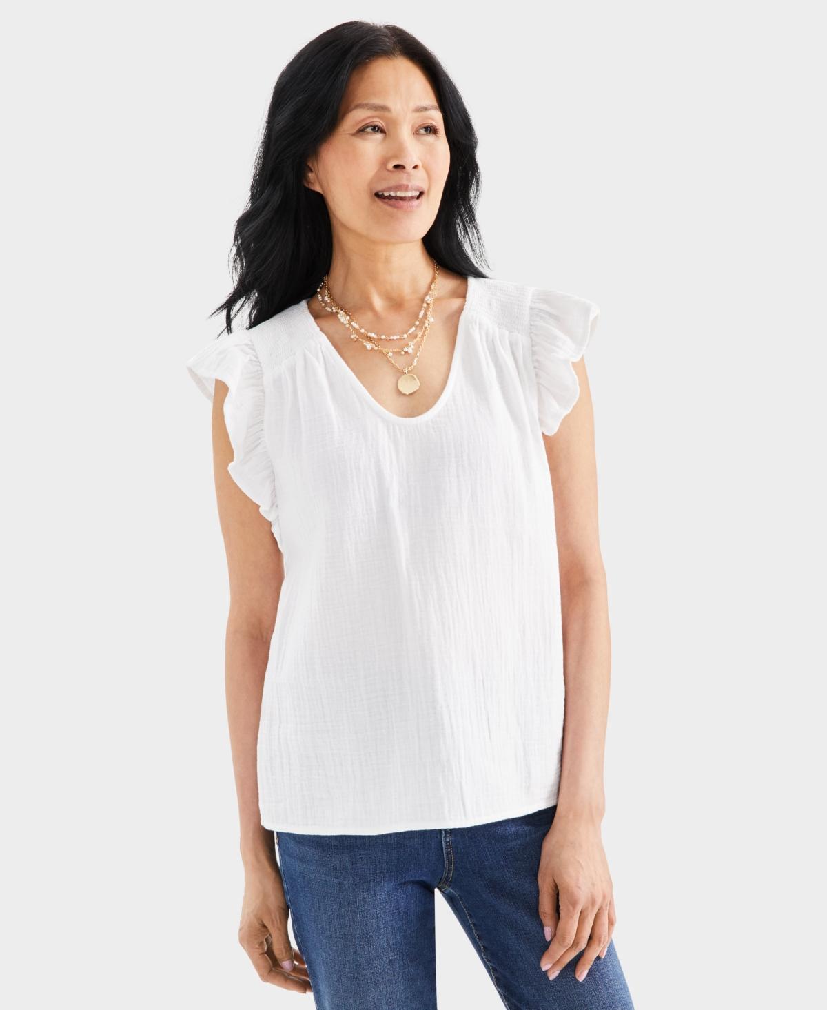 Style & Co Womens Cotton Gauze Flutter Sleeve Top, Created for Macys Product Image