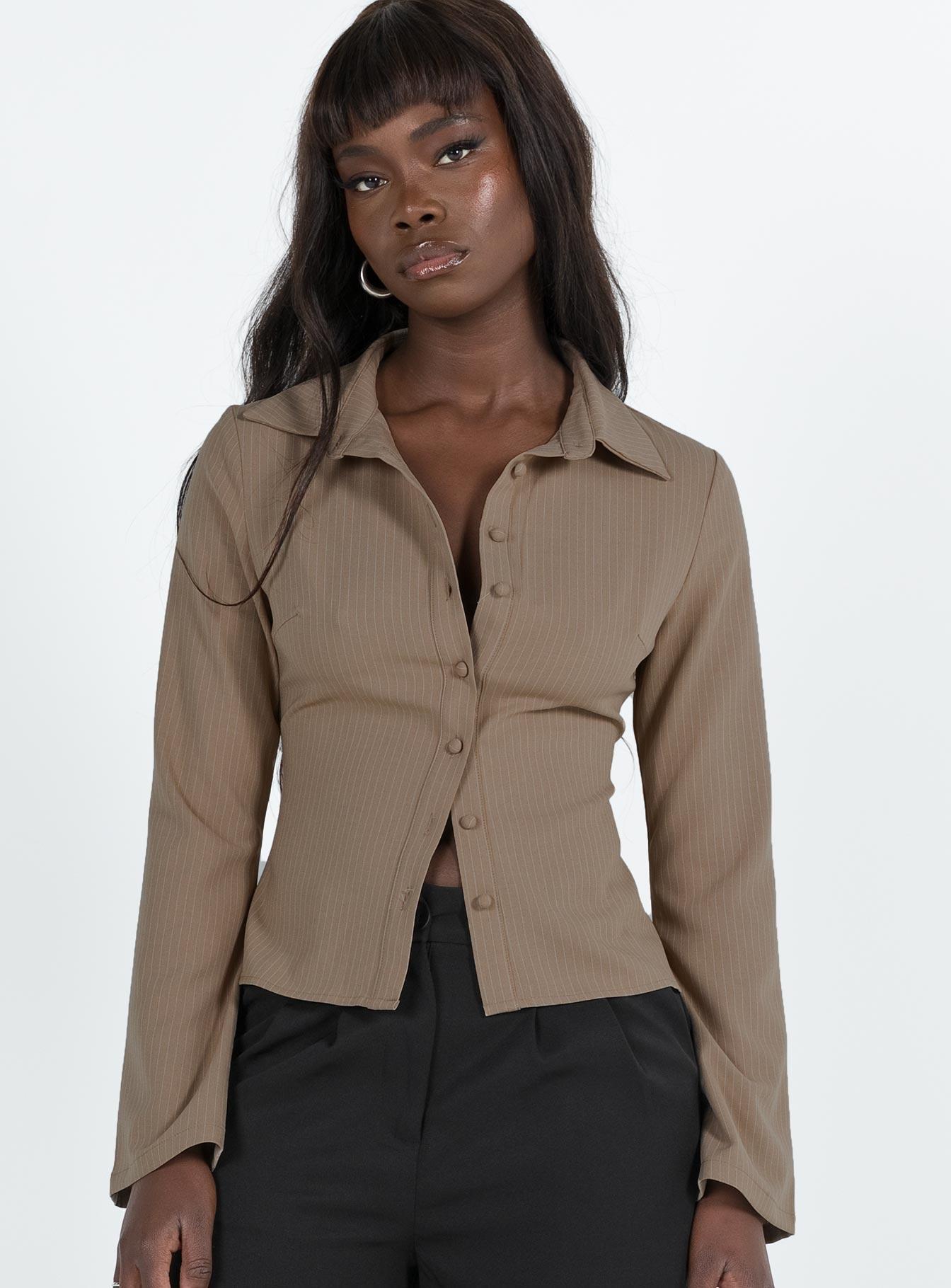 Anni Pinstripe Shirt Beige Product Image