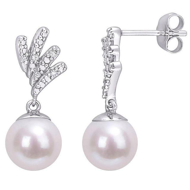 Stella Grace 10k White Gold Freshwater Cultured Pearl & Diamond Accent Drop Earrings, Womens, 10k Gold Product Image