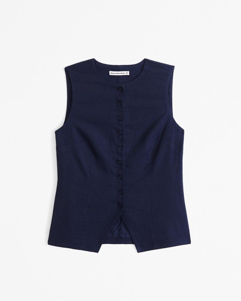 The A&F Mara Linen-Blend Button-Through Vest Product Image