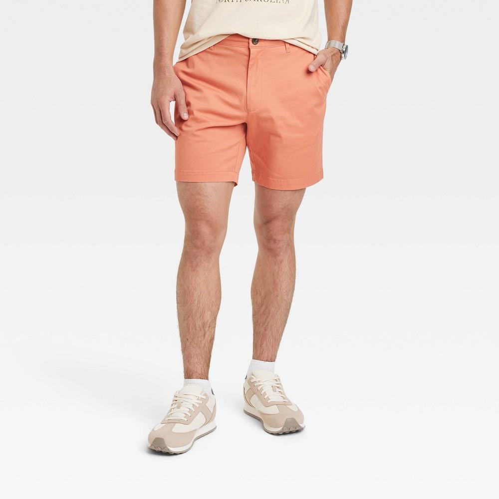 Mens Every Wear 7 Slim Fit Flat Front Chino Shorts - Goodfellow & Co Apricot Orange 34 Product Image