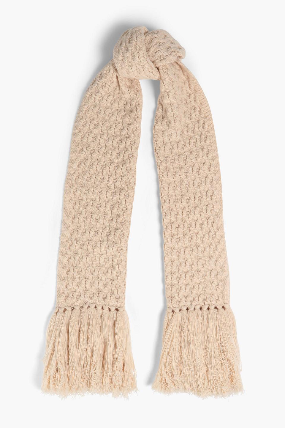 Cable-knit Wool And Cashmere-blend Scarf In Beige product image