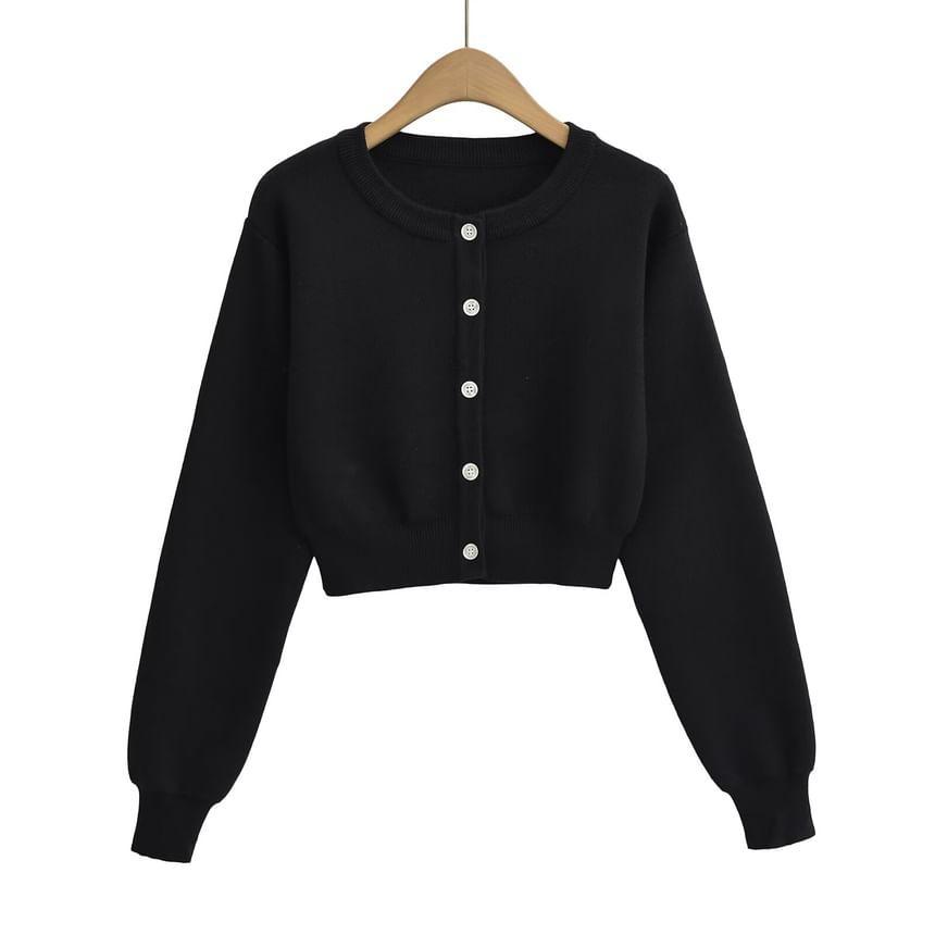 Crew Neck Plain Button Up Cropped Cardigan product image