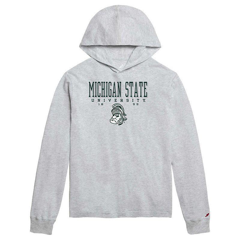 Mens League Collegiate Wear Ash Michigan State Spartans Team Stack Tumble Long Sleeve Hooded T-Shirt Product Image