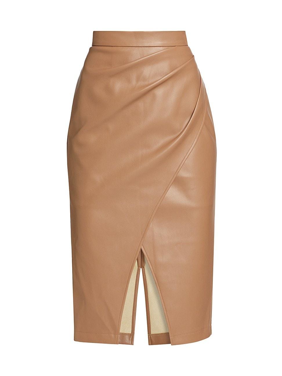 Womens Gathered Vegan Leather Skirt Product Image