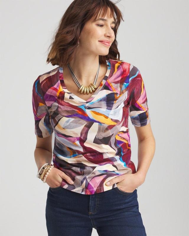 Abstract V-Neck Elbow Sleeve Tee Product Image