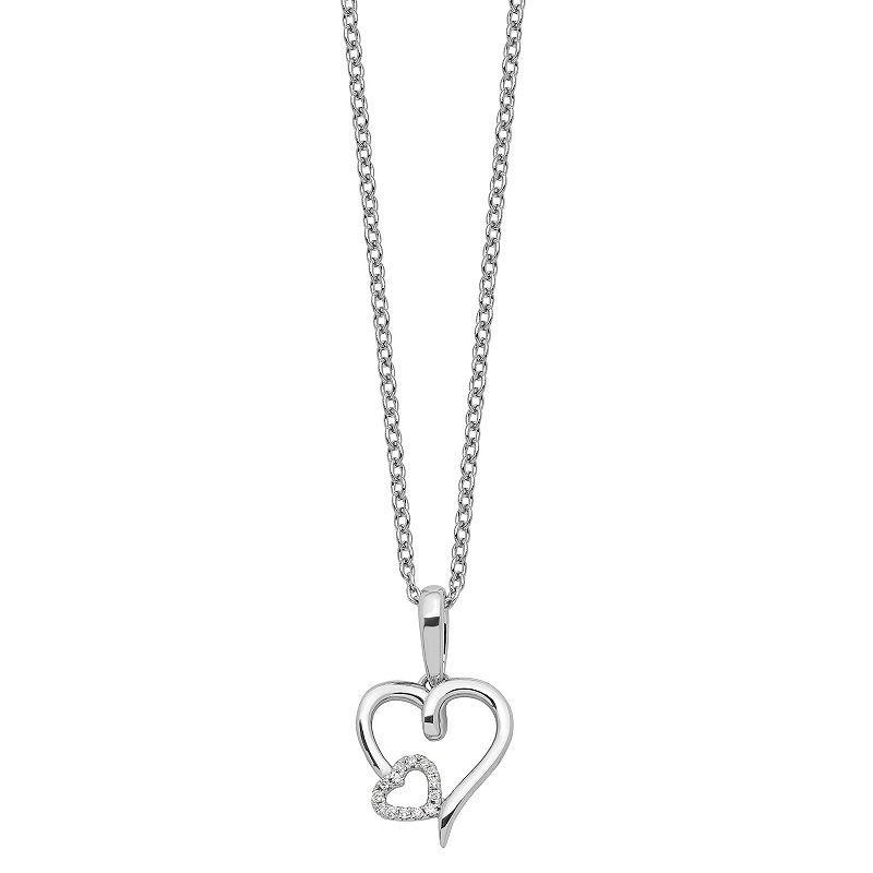 White Ice Sterling Silver Diamond Accent Hearts Necklace, Womens Product Image