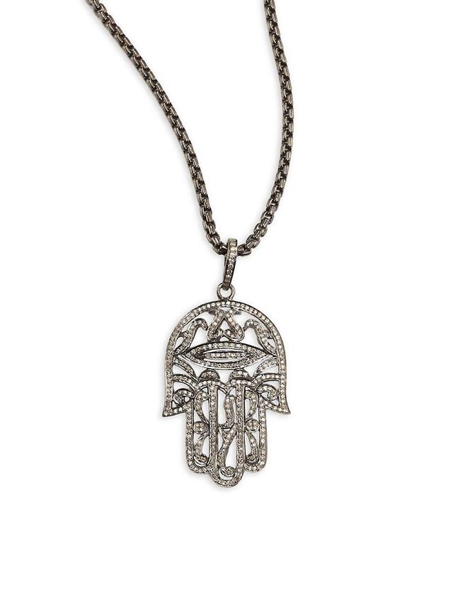 Womens Diamond Hamsa Pendant Necklace Product Image