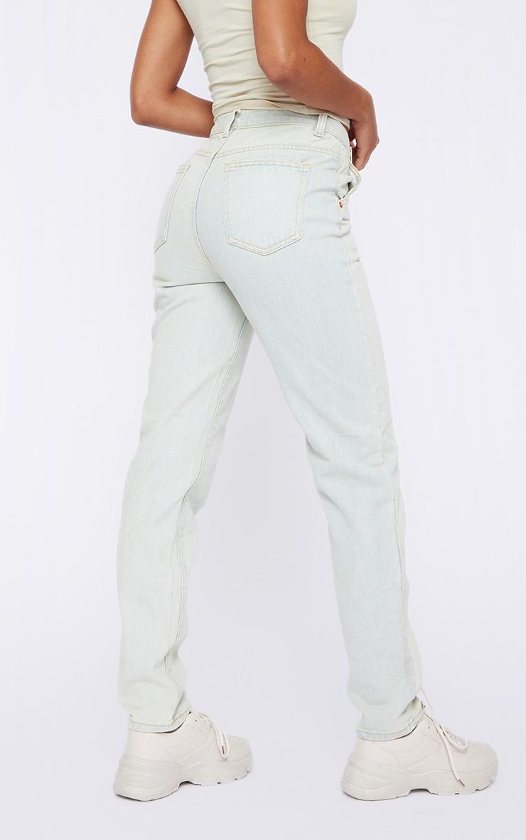 Ice Blue Vintage Wash Asymmetric Waistband Long Straight Leg Jeans Product Image