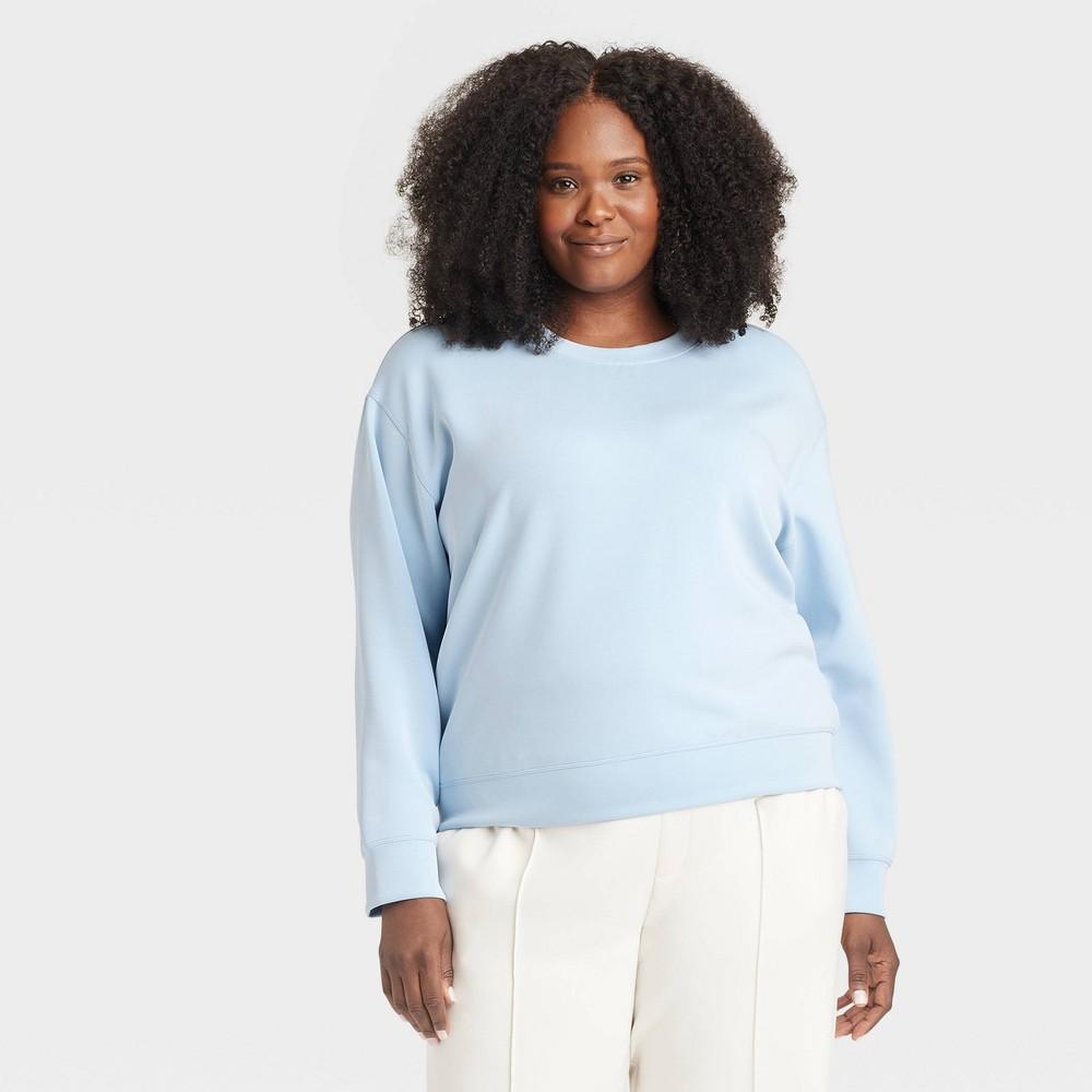 Womens Sandwash Pullover Sweatshirt - A New Day Light Blue 1X Product Image