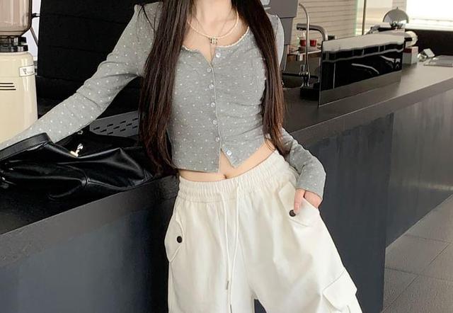 Drawstring Waist Plain Wide Leg Cargo Pants Product Image