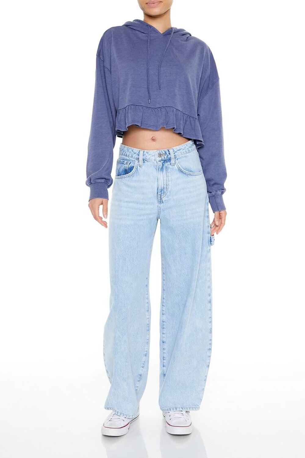 Cropped Ruffle-Hem Hoodie | Forever 21 Product Image