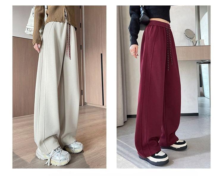 Drawstring Waist Plain Loose Fit Sweatpants Product Image