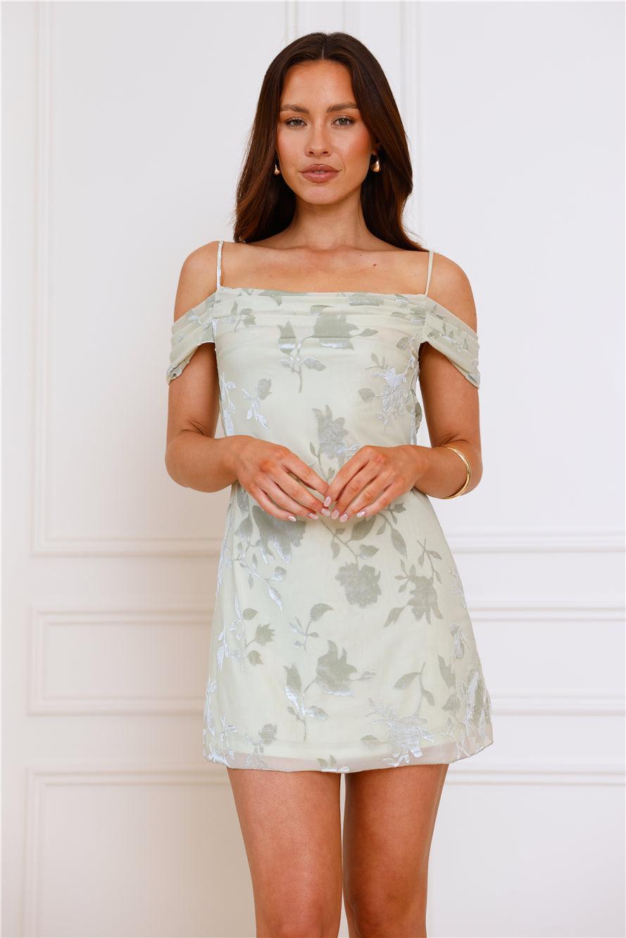 Match Magic Off Shoulder Mini Dress Sage Product Image