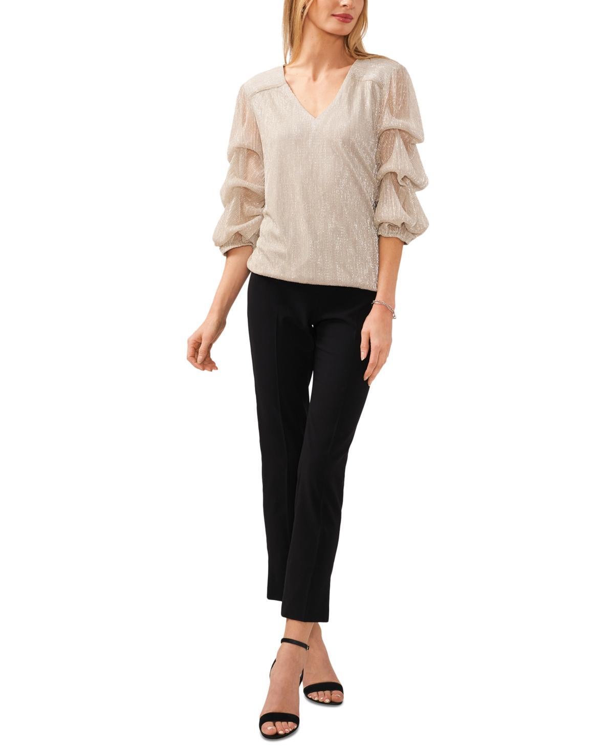 Msk Womens Metallic Mesh Lantern-Sleeve V-Neck Top Product Image