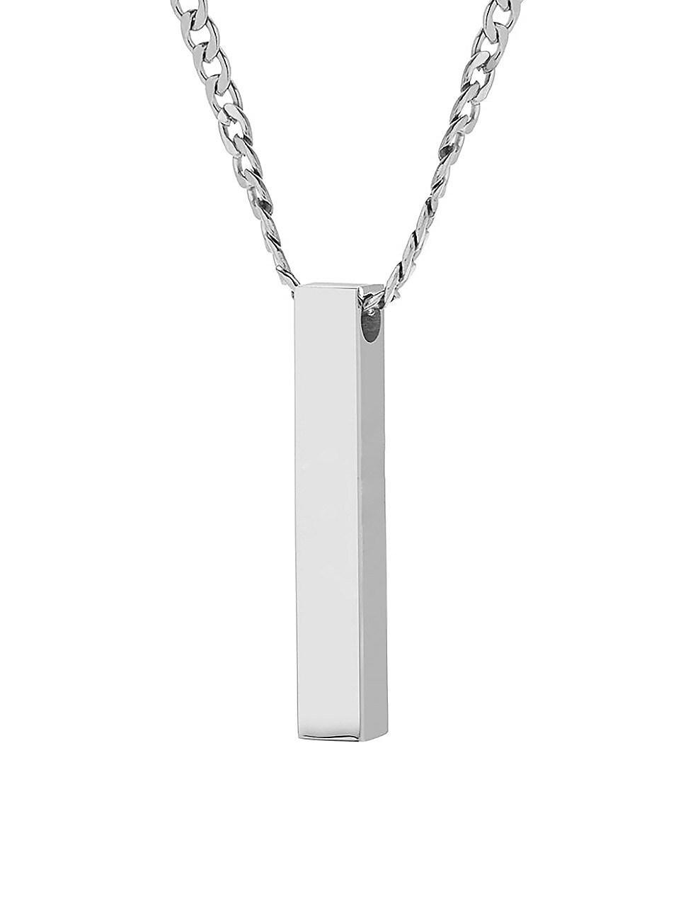 Mens Black Stainless Steel Vertical Square Bar Pendant Necklace Product Image