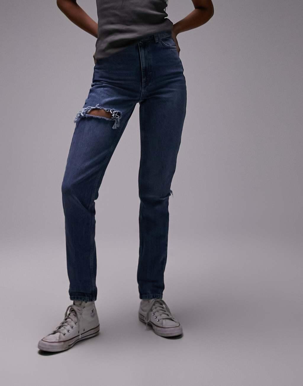 Topshop Tall Mom jeans with brixton rip Product Image