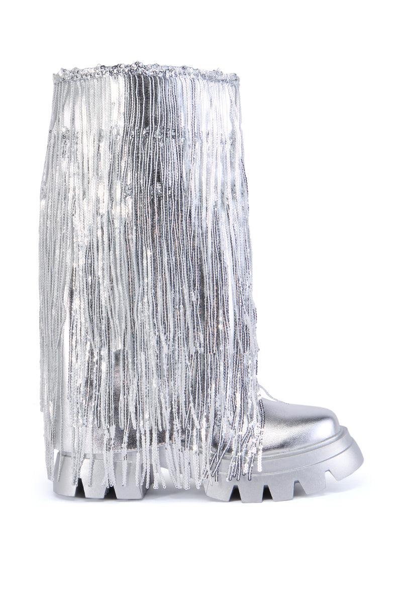 AZALEA WANG CYNDRA SILVER FRINGE BOOT Product Image