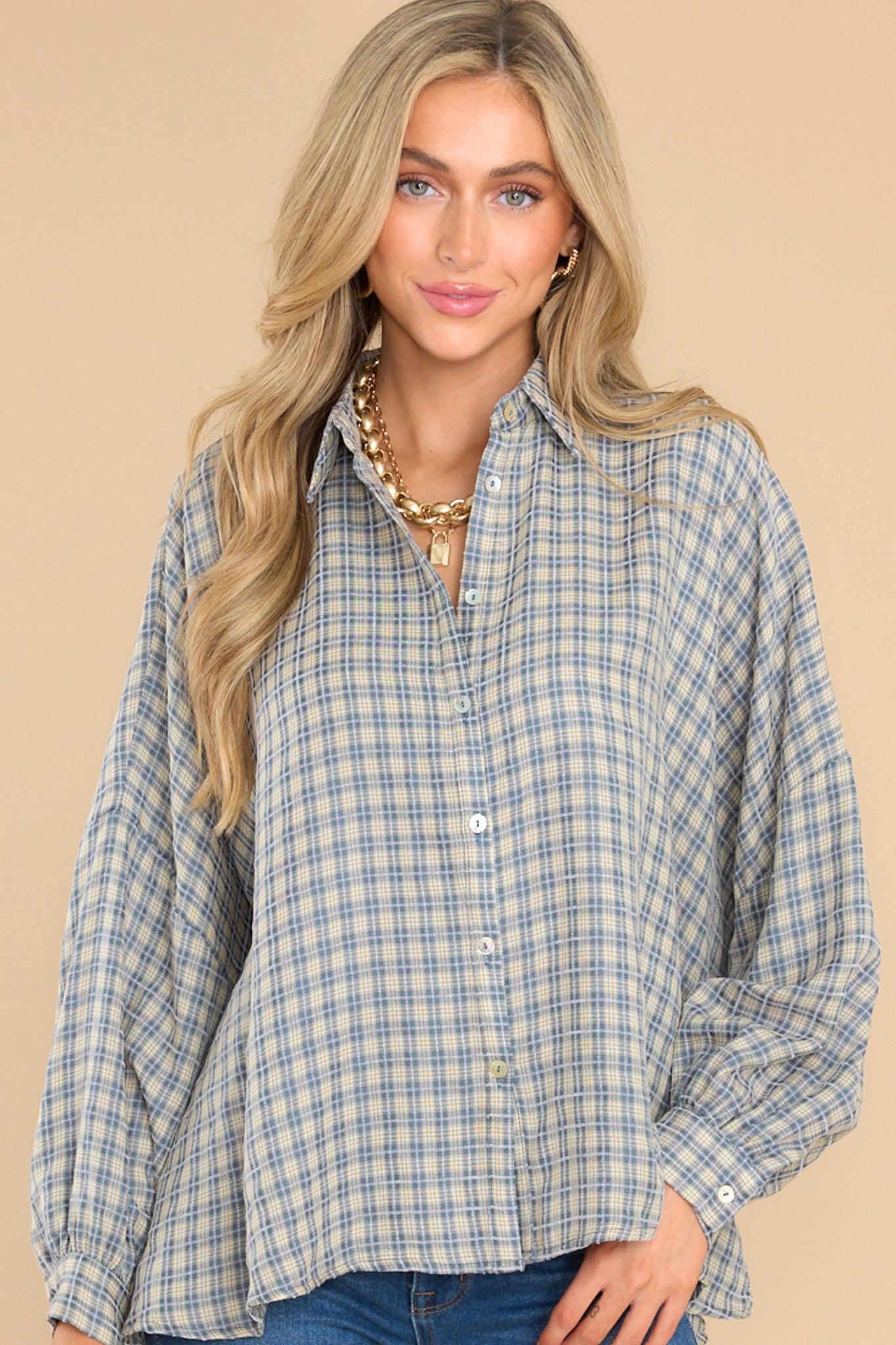 Aura Keep Showing Up Blue Plaid Top product image