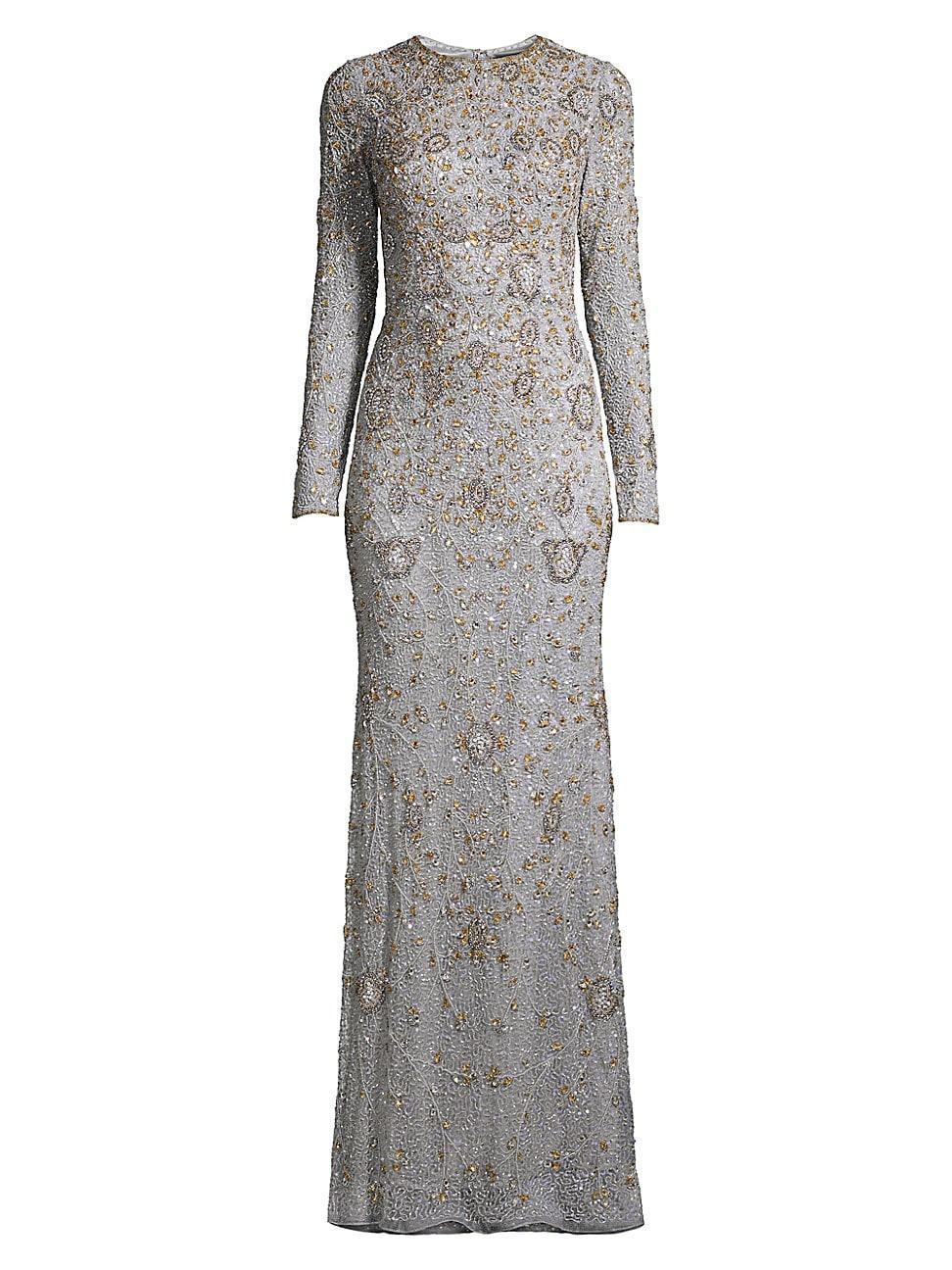 Womens Metallic Beaded Column Gown Product Image