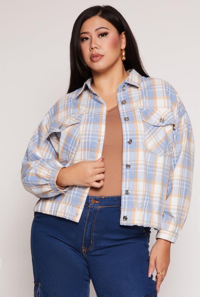 Womens Plus Size Plaid Brushed Knit Flannel Shirt Product Image