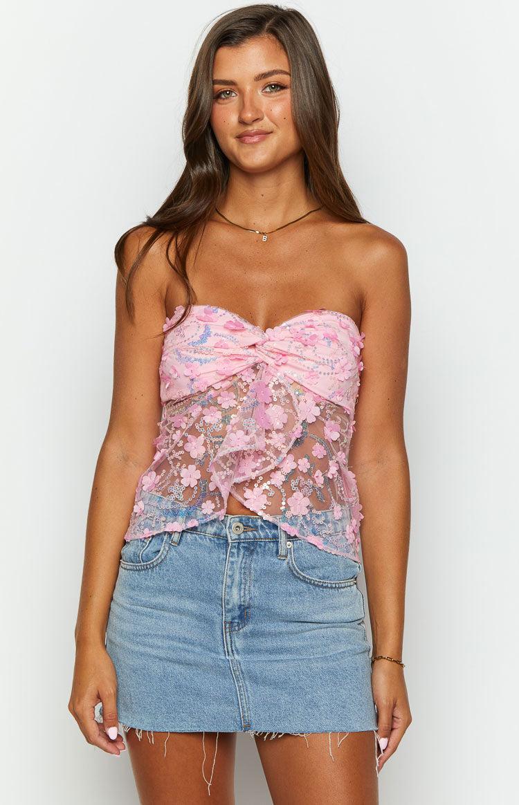 Isabella Pink Sequin Strapless Top Product Image