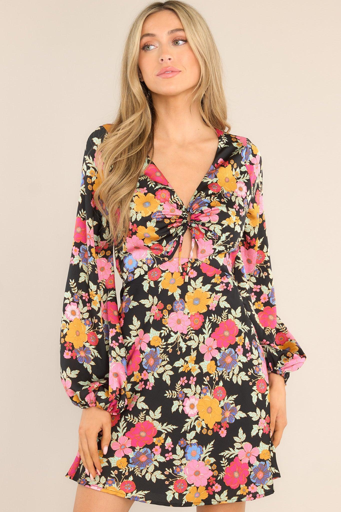 MINKPINK Emira Black Floral Mini Dress Product Image