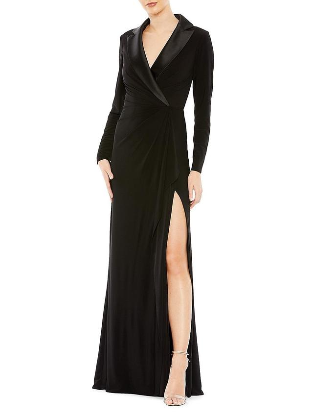Ieena for Mac Duggal Long Sleeve Tuxedo Gown Product Image