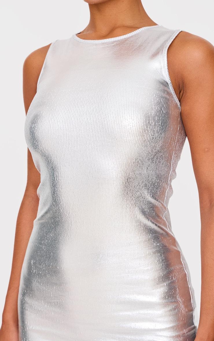 Silver Metallic Rib Crew Neck Mini Dress Product Image