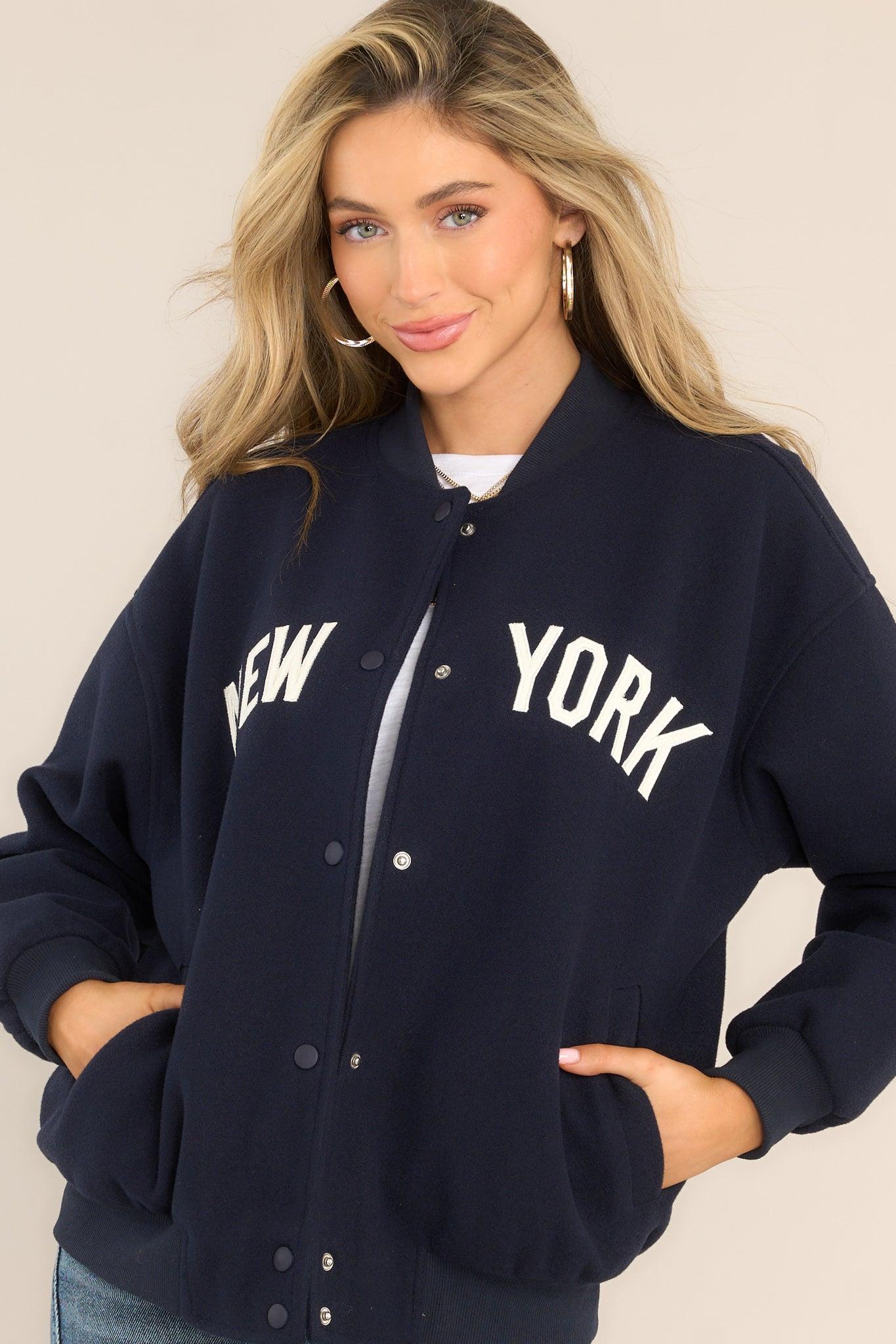 Do Better Navy Blue New York Varsity Jacket Product Image