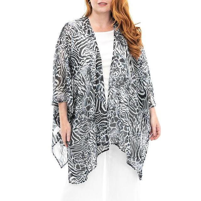 Womens Nina Leonard Floral Open-Front Kimono, Dark Blue Product Image