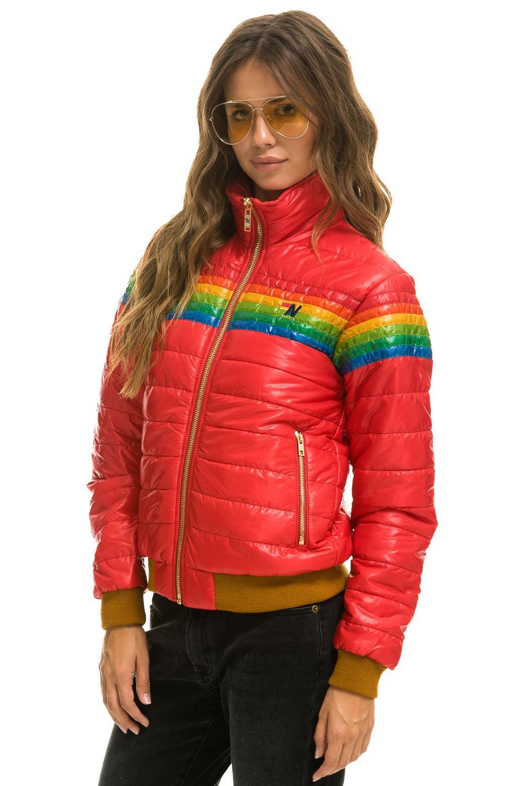 6 STRIPE RAINBOW SLEEVE JACKET -  GLOSSY CHERRY  Product Image