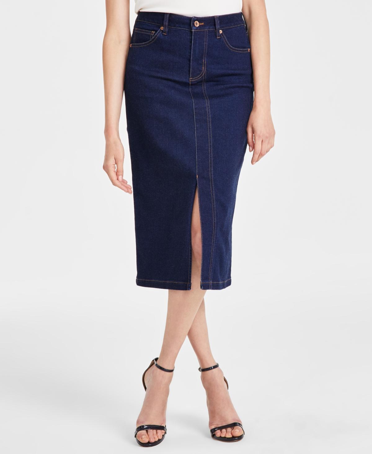 Anne Klein Womens Slit-Front Midi Denim Skirt Product Image