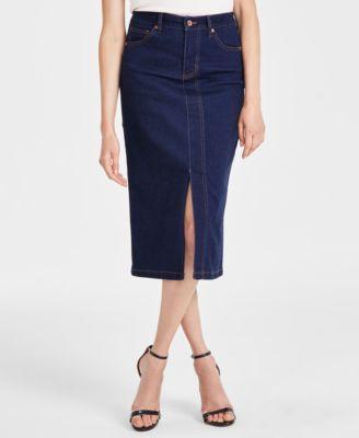 Anne Klein Womens Slit-Front Midi Denim Skirt Product Image