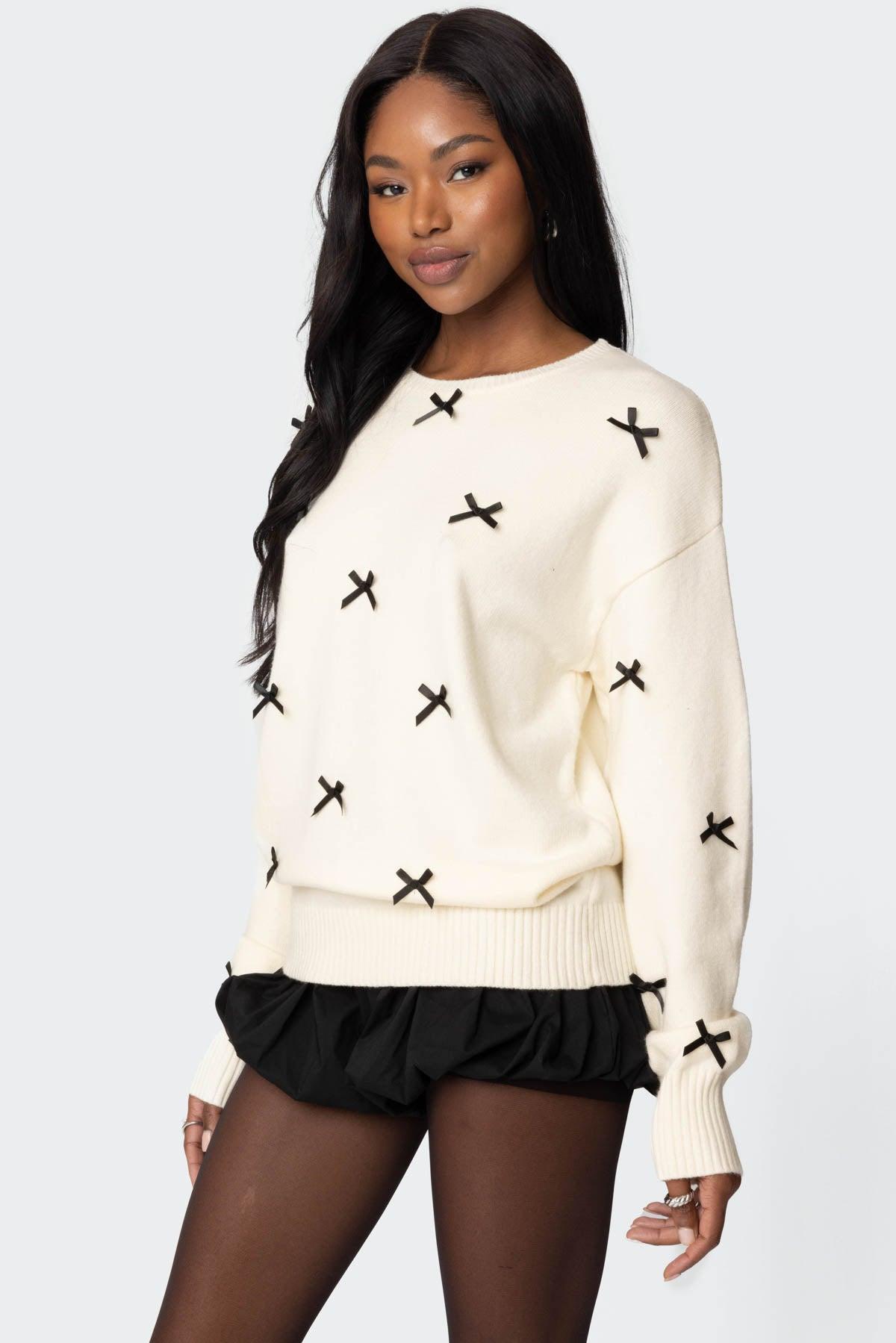 Satin Bow Oversized Sweater Product Image