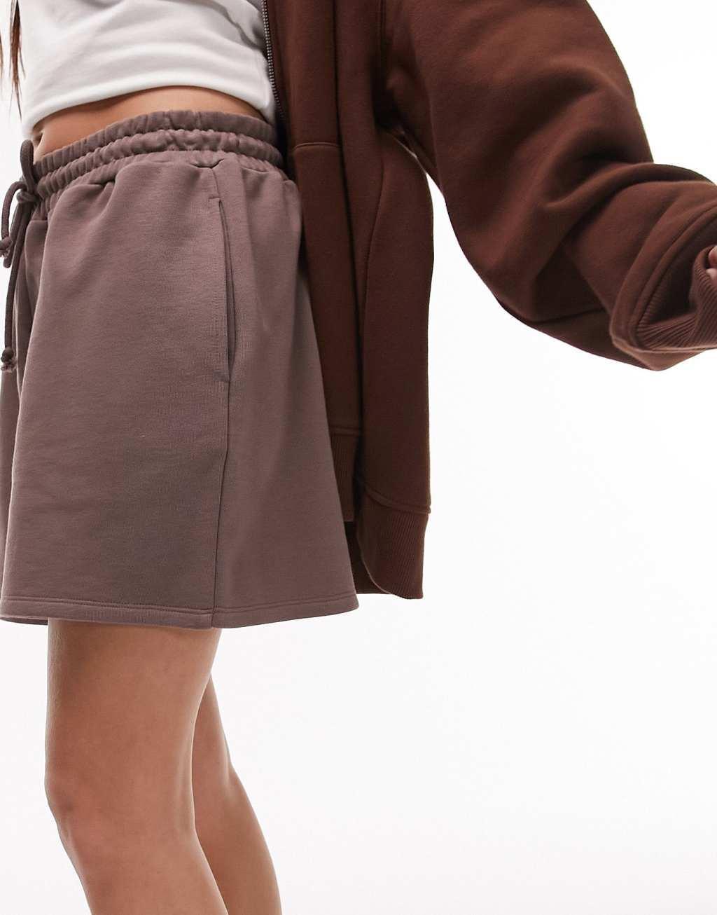 Topshop sweat short in cool chocolate Product Image