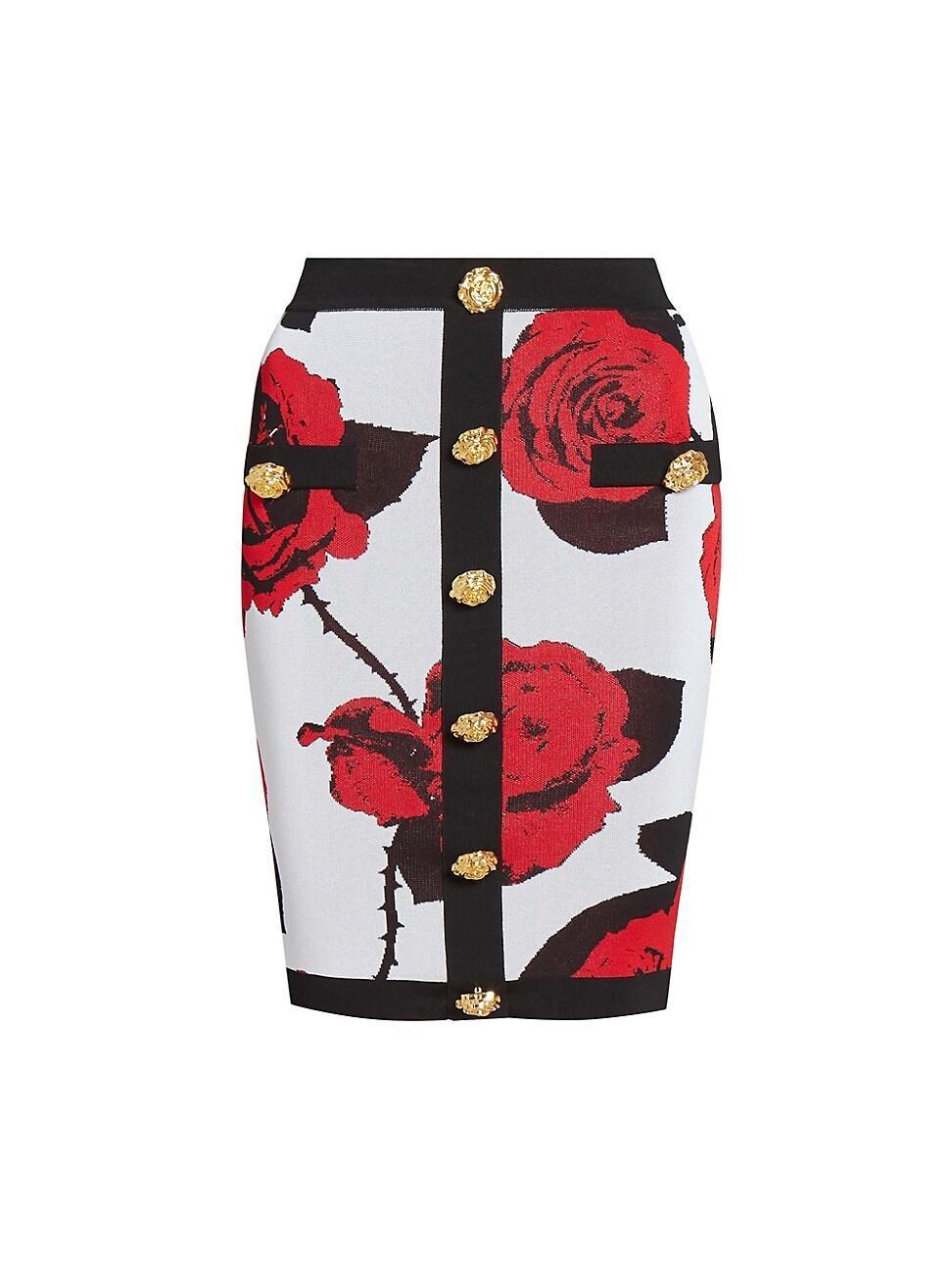 Womens Rose-Print Compact-Knit Pencil Skirt Product Image