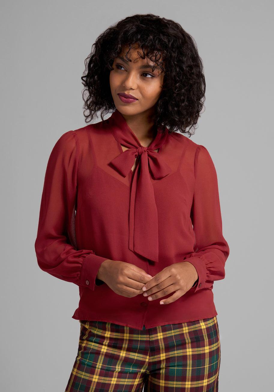 She's A Mystery Novel Tie-Neck Blouse Product Image