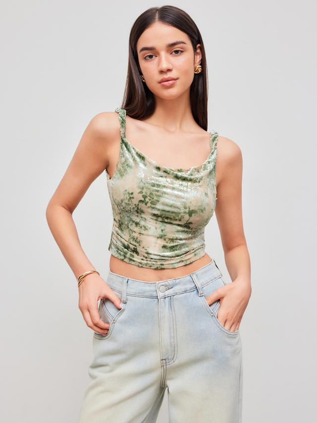 Mesh U-neckline Floral Ruched Crop Cami Top Product Image