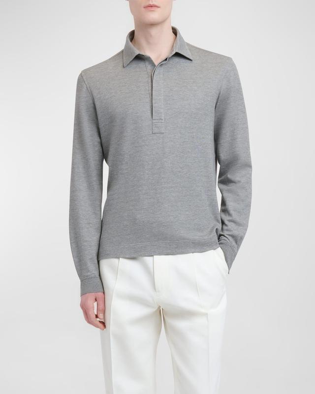 Men's Melange Long-Sleeve Polo Shirt Product Image