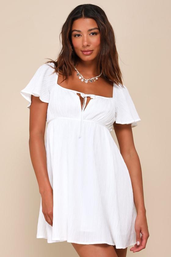 Intentionally Adorable White Plisse Textured Mini Dress Product Image