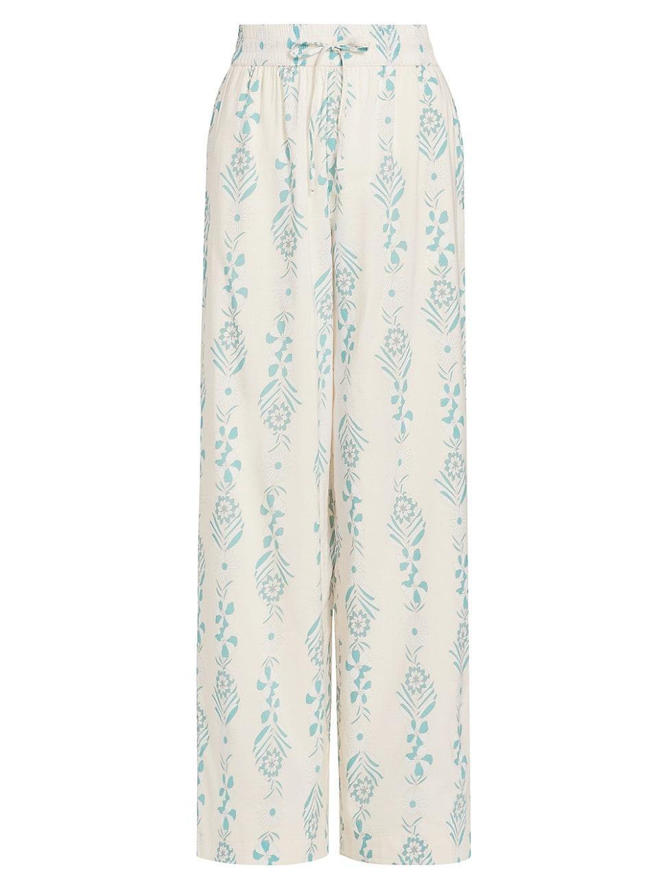 Womens Floral Drawstring Wide-Leg Pants Product Image